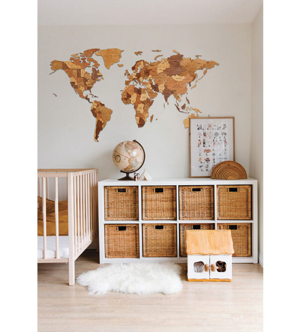 Map of the World 3D wooden brown puzzle 127 pieces ecologic wall decoration