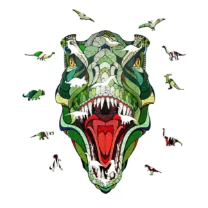Dinozaur T Rex klasyczna kolorowa drewniana układanka 2D, 129 elementów ekologiczny prezent dla dzieci