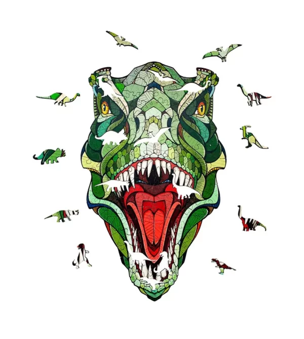 Dinosaurio T Rex rompecabezas clásico 2D de madera coloreada, 129 piezas regalo ecológico para niños