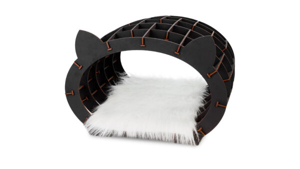 Black wooden cat house/white fur 152 pieces photo from above