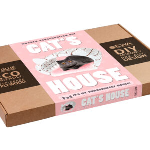 Kočičí domeček - bílé dřevo/růžová kožešina, 152 kusů bez lepidla