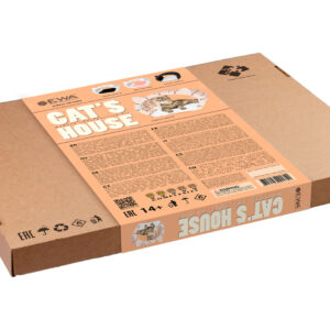 Cat House 3D Puzzle de madera color madera naturaleza/pelo blanco 152 piezas vista lateral caja trasera