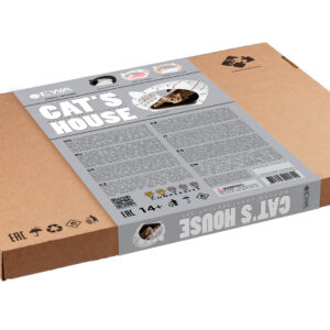 Kočičí dům - 3D puzzle bílé dřevo boční pohled zadní krabice