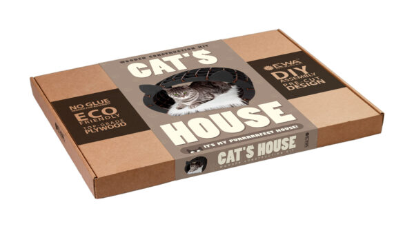 Casa de madeira para gatos com 152 peças caixa frontal de pelo preto/branco