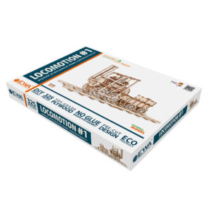 STEAM LOCOMOTIVE wooden mechanical puzzle, 325 pieces box front