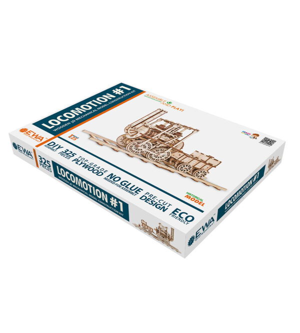 STEAM LOCOMOTIVE puzzle mecánico de madera, 325 piezas caja frontal