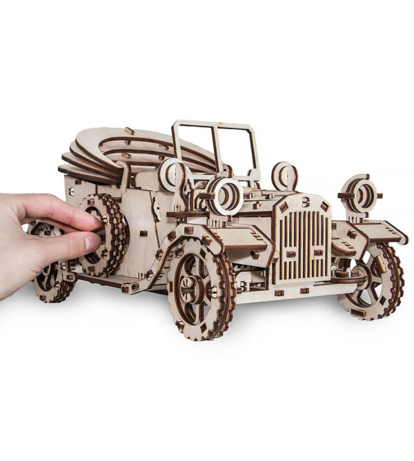 Retro autó 3D mechanikus puzzle fa motorral, 315 darabos, retró autó 3D mechanikus kirakó