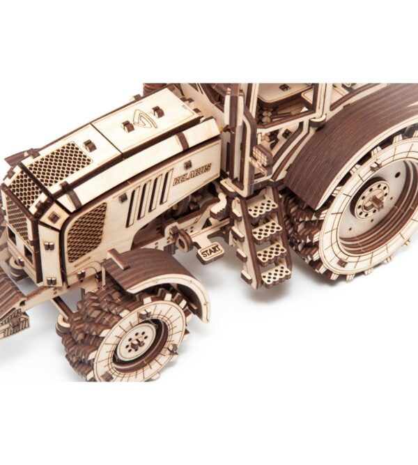 Top view of a wooden tractor