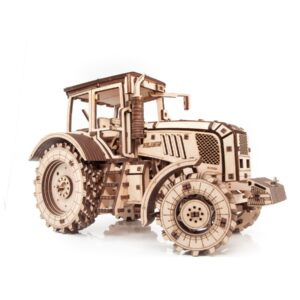 3D mechanical tractor puzzle with steering wheel and engine rotation mechanism