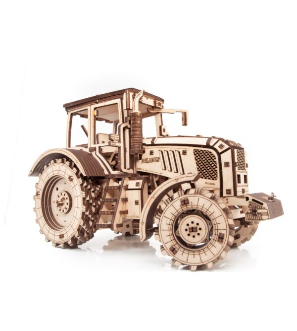 3D mechanical tractor puzzle with steering wheel and engine rotation mechanism