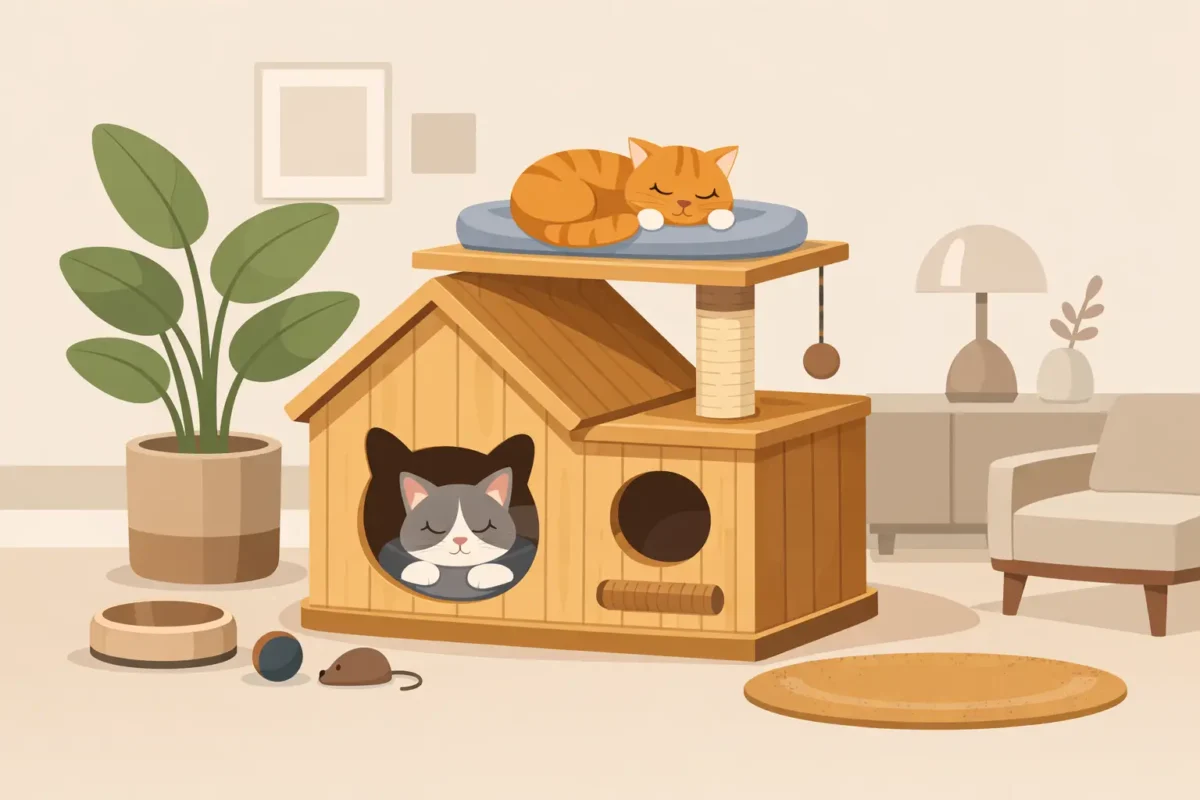 Casinha para gatos interior em madeira