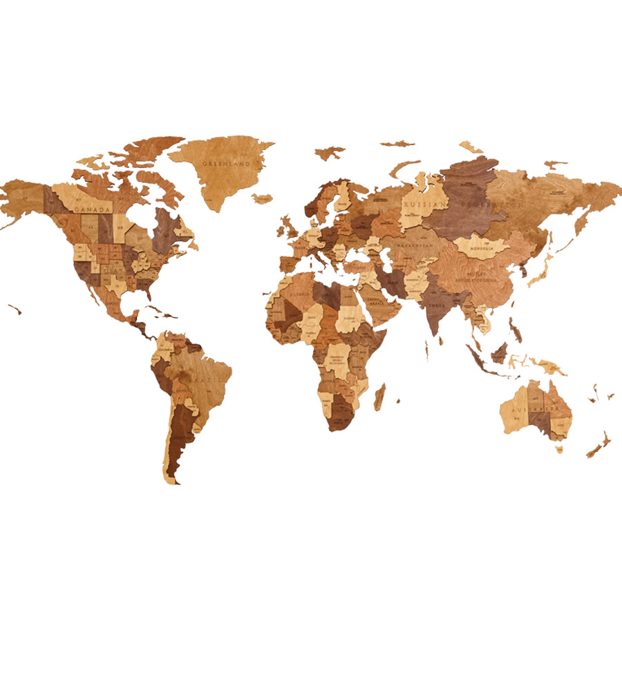 World Map 3D Wooden Puzzle Brown