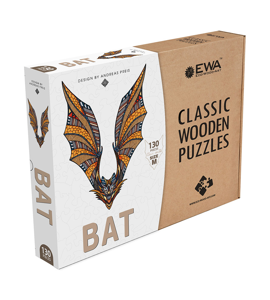 Bat 2D wooden puzzle, 130 pieces