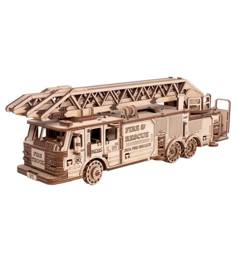 Wooden Mechanical Fire Truck Model 3D, 439 pieces
