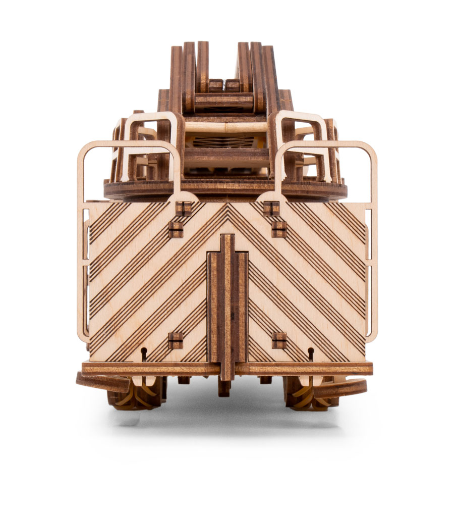 Wooden mechanical 3D model fire truck, 439 pieces