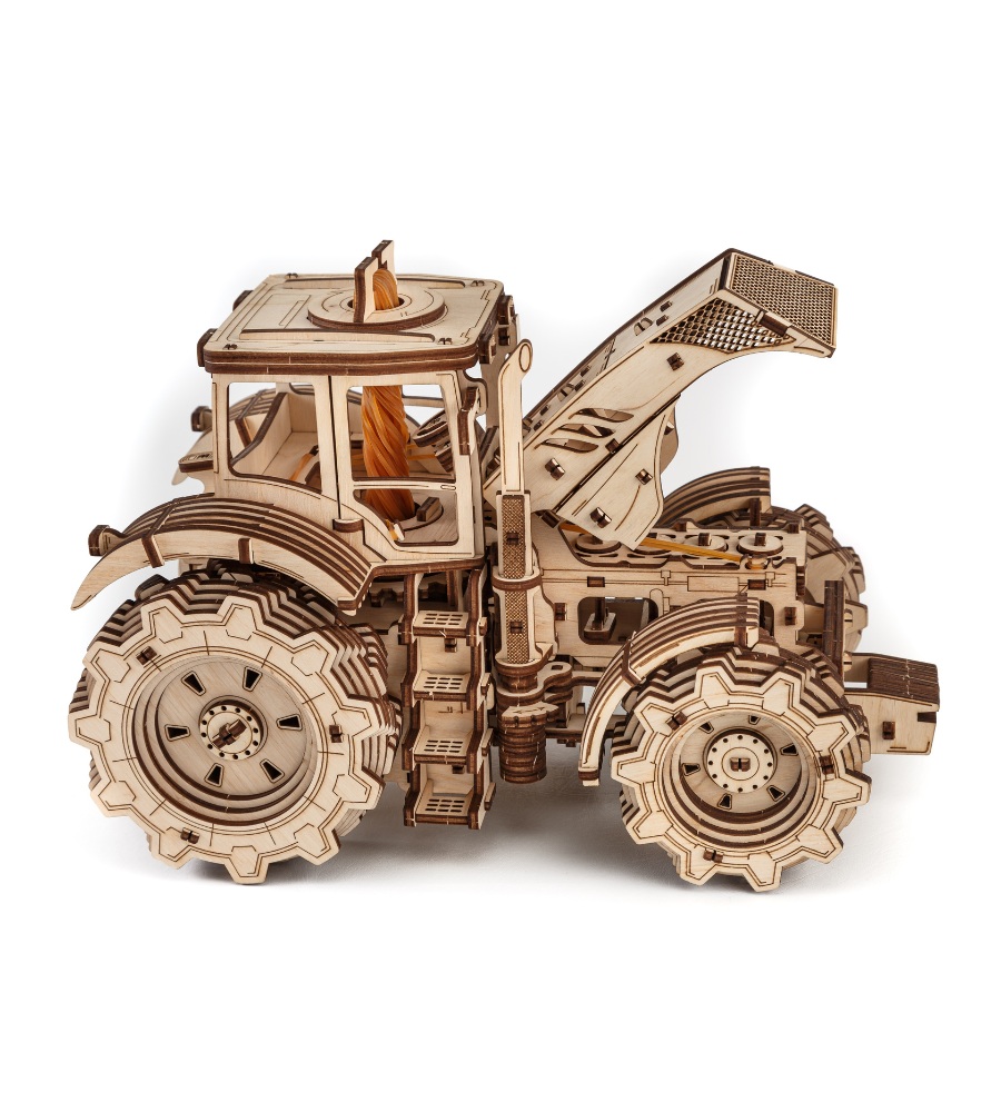 Wooden mechanical puzzle tractor, 358 pieces