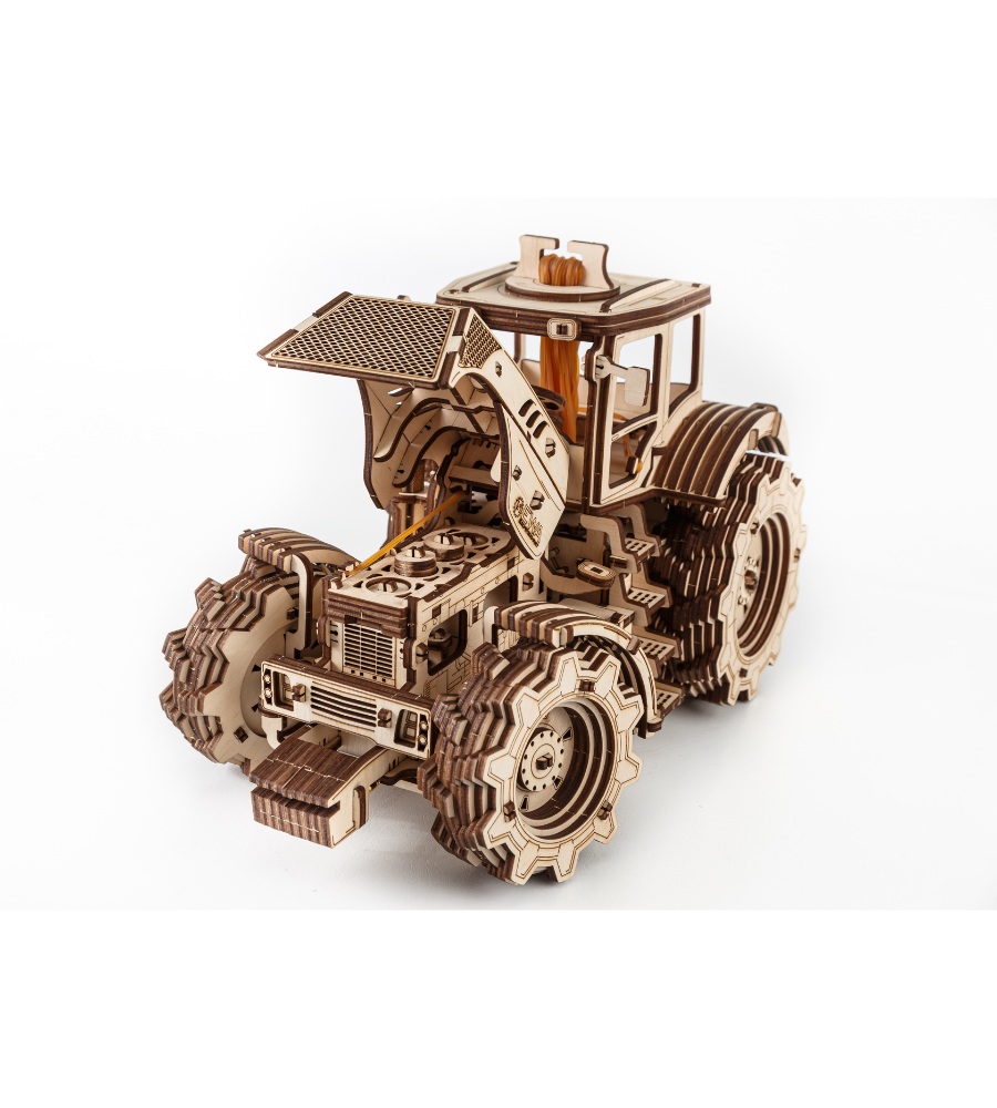 Wooden mechanical puzzle tractor, 358 pieces