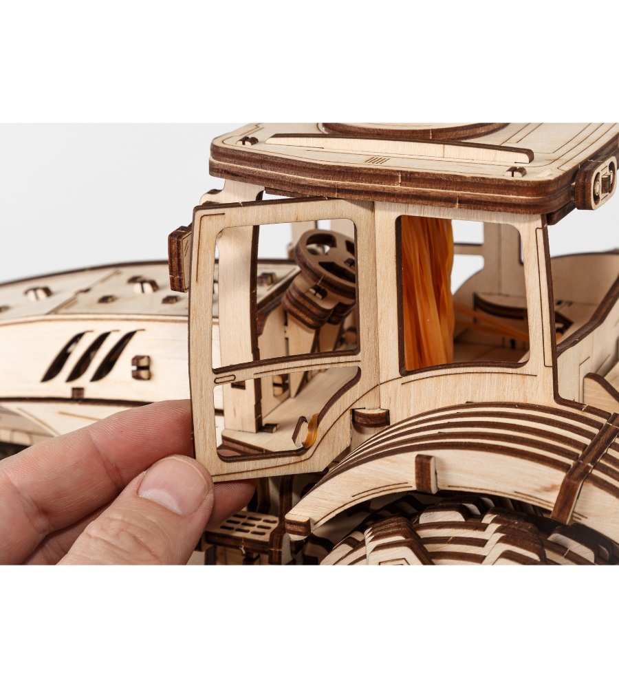 Wooden mechanical puzzle tractor, 358 pieces