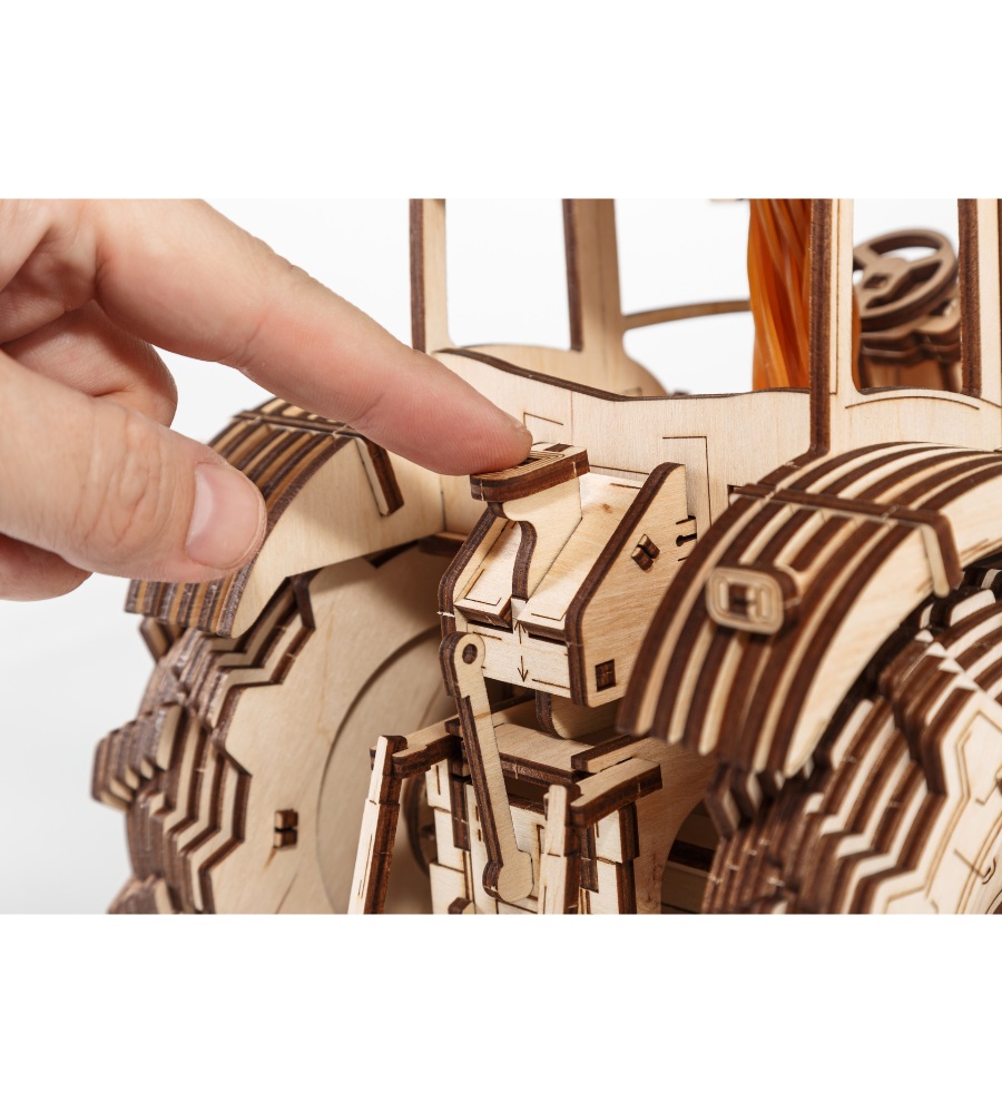 Wooden mechanical puzzle tractor, 358 pieces