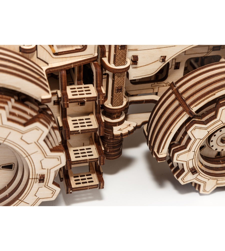 Wooden mechanical puzzle tractor, 358 pieces