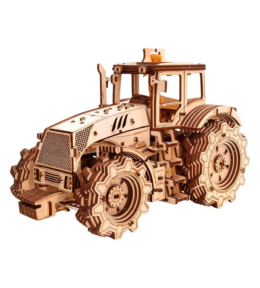 Wooden mechanical puzzle tractor, 358 pieces